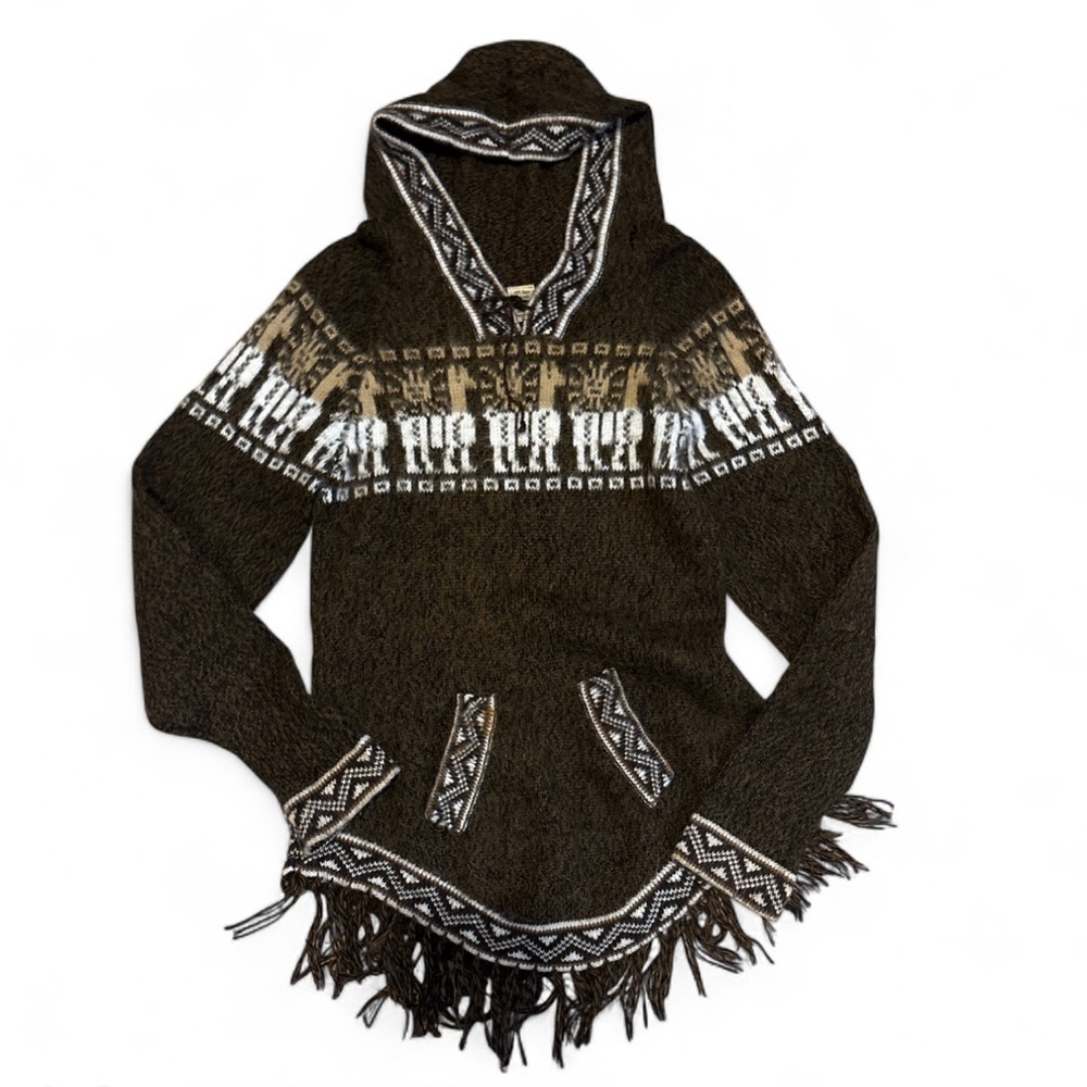 Cusco Ecuador Sweater Sz S 100% Alpaca Wool Hooded Pullover Llama Alpaca Aztec